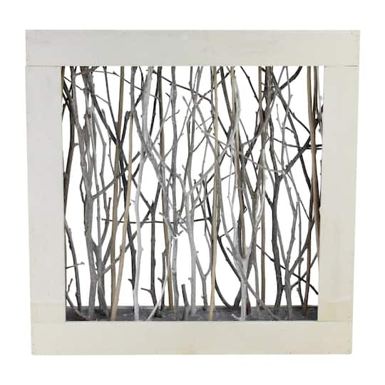 13" Birch Twigs in Rustic Wood Frame